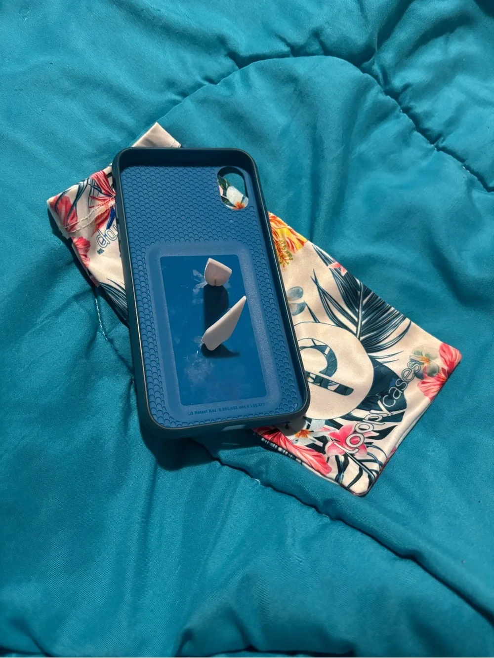 Loopy Case for iPhone X/XS , Teal Blue Phone Case with Gold Glitter